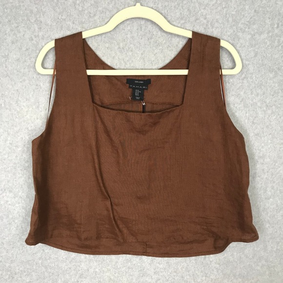 Top En Lin 100% Tahari Couleur Vert Olive - Taille XL, Manches 3/4, Style Boho Neuve Avec étiquettes